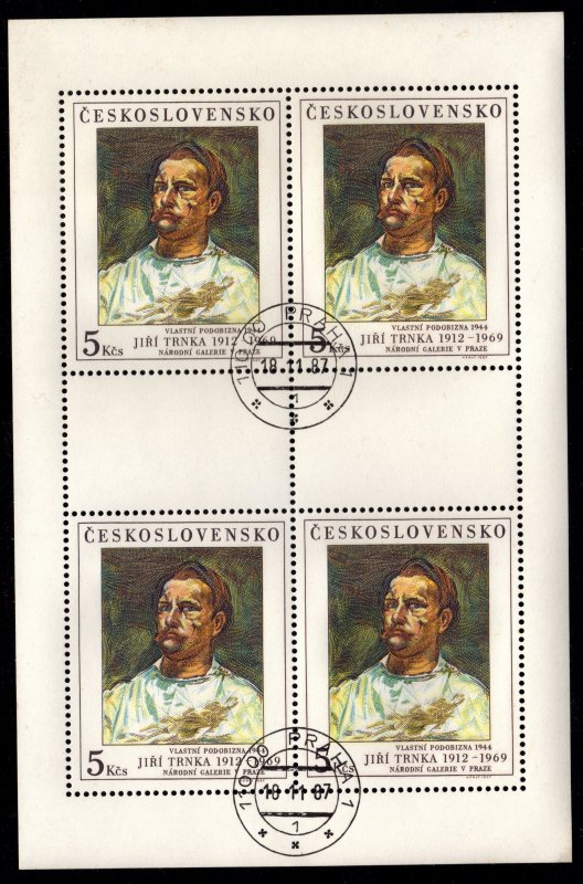 Czechoslovakia - Scott #2682 Miniature Sheet of 4 Cancelled (Painting)