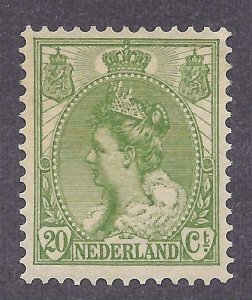 Netherlands Scott 74 Unused HOG - 1898 20c Yel Grn Queen Wilhelmina-SCV $150.00