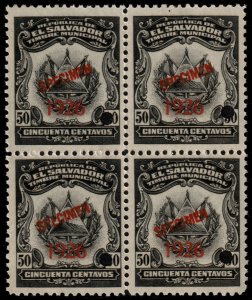 ✔️ EL SALVADOR 1926 (1920) COAT OF ARMS BL/4 MUNICIPAL REVENUE 50 CTVS MNH [037]