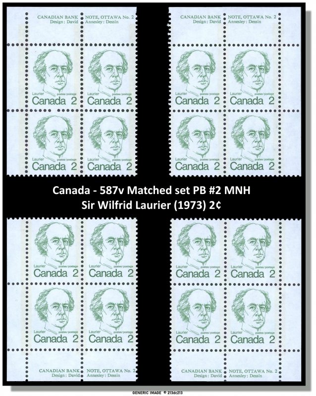 Canada - 587v Matched set PB #2 MNH - Sir Wilfrid Laurier (1973) 2¢ - CV 3.00