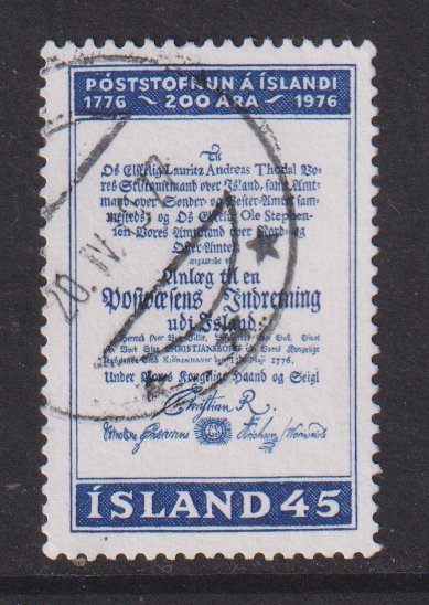 Iceland  #494  used  1976  postal services 45k