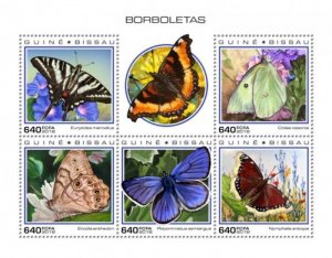 Guinea-Bissau - 2019 Butterflies - 5 Stamp Sheet - GB181010a