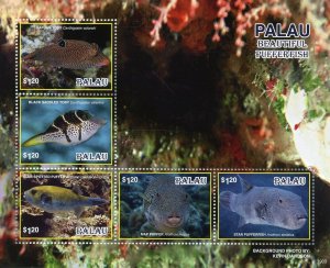 Palau Stamps 2019 MNH Beautiful Pufferfish Fish Fishes 5v M/S