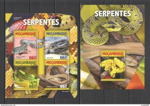 2016 Mozambique Reptiles Snakes Serpentes 1Kb+1Bl ** St2172