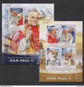 2016 Djibouti Great Humanists Peacemakers Pope Jean-Paul Ii Kb+Bl ** Dj018