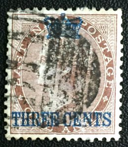 MALAYA Straits Settlements 1867 3c opt India QV 1a USED D14 pmk SG#3 M3008C