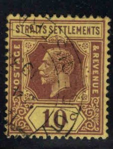 Straits Settlements Scott 191a Used 10c  Die 1, Wmk 4 stamp 1925