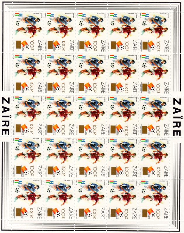 Zaire 1990 Mi.#991 World Cup Spain 82 Shlt (25) ovpt.Gold New value 100Z