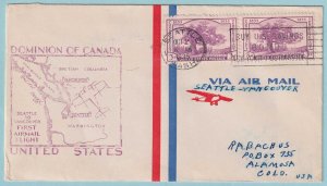 UNITED STATES FIRST FLIGHT COVER - 1935 SEATTLE WA TO VANCOUVER B.C. - CV024