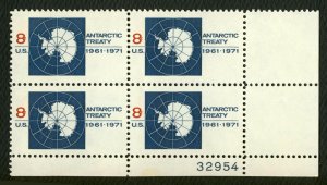 1971 Antarctic Treaty Plate Block Of 4 8c Postage Stamps, Sc# 1431, MNH, OG