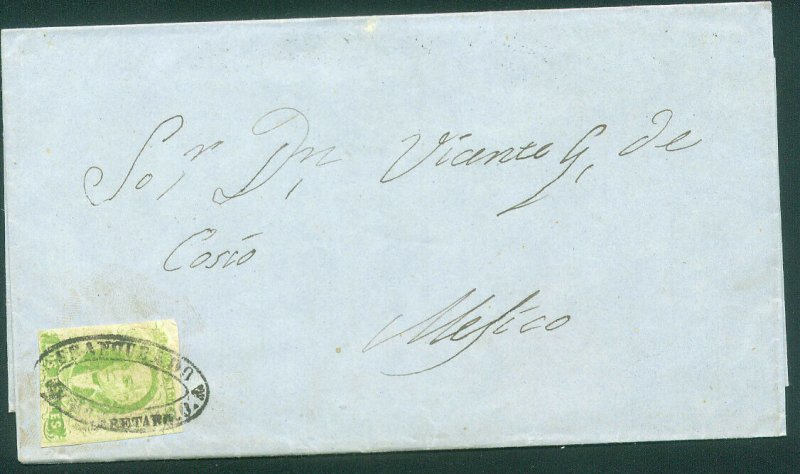 MEXICO-Queretaro 3, 2R UDATED FOLDED LETTER TO MEXICO CITY. F-VF. (203)