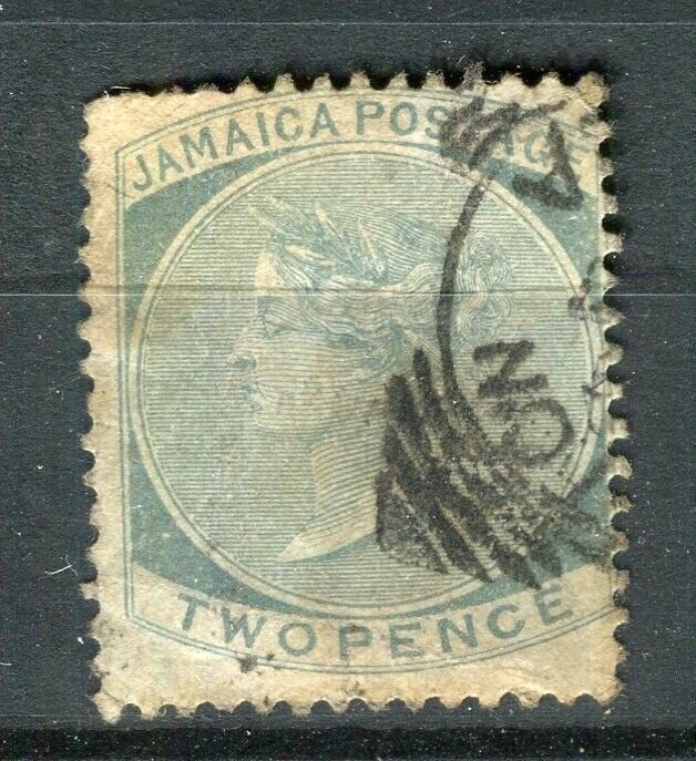 JAMAICA; 1885 early classic Crown CA Wmk. used Shade of 2d. value