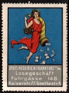 Vintage Germany Poster Stamp Lottery Business Louis Hederich Frankfurt