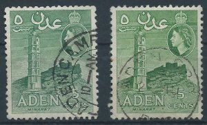 Aden 1953 - QE2 5c both shades wmk Mult Script CA - SG48-49 used