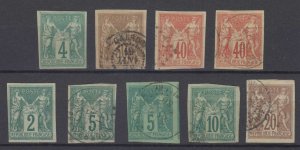 FRANCE FRENCH COLONIES 1877-78 Sc 25-27, 30-32 & 34 (9x) UNUSED & CANCELS €202 