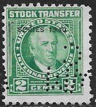 USA RD68, 2c Stock Transfer Revenue Oliver Wolcott, singl...