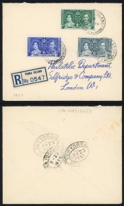 Turks and Caicos 1937 Coronation of Registered Cover