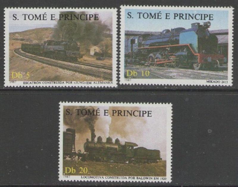 ST.TOME PRINCIPE Mi1017/9 1987 LOCOMOTIVES MNH