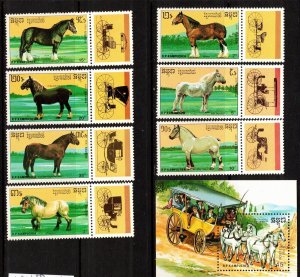 Cambodia Sc 977-84 NH set & S/S of 1989 - Horses