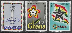 Ghana # 98-100 Anniversary  of Republic  (3)  Unused LH