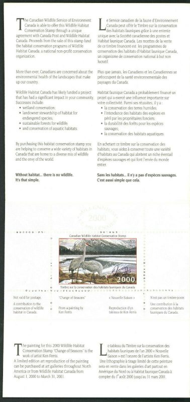 CANADA 2000 DUCK STAMP ARTIST SIGNED IN FOLDER AS ISSUED SAND HILL CRANE FERRIS