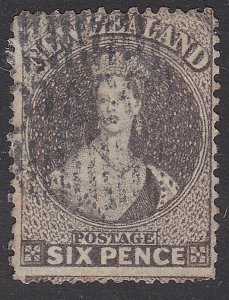 NEW ZEALAND 1862 6d black brown perf 13 SG75 fine used......................J472