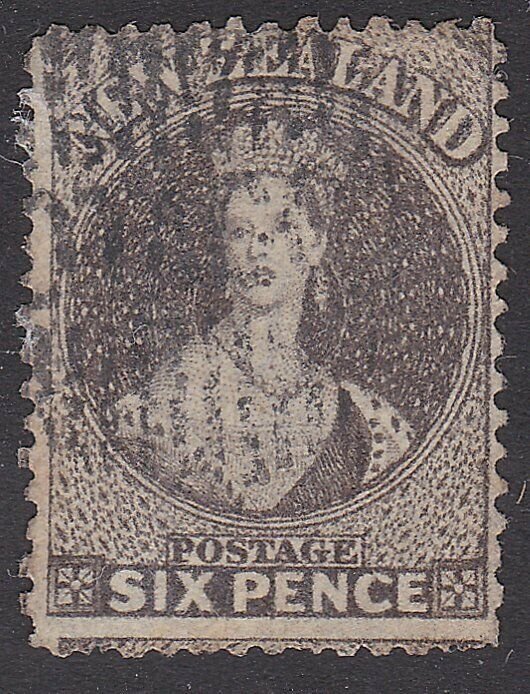 NEW ZEALAND 1862 6d black brown perf 13 SG75 fine used......................J472 