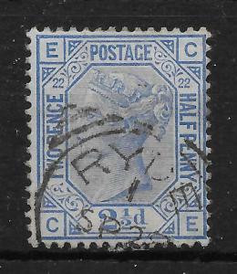 GB SG157 pl.22 1881 2½d BLUE USED