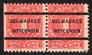 1917, US 1c, Postage Due, Used pair, Milwaukee precancel, Sc J61