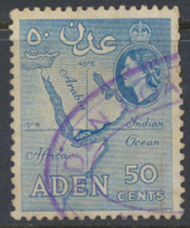 Aden  SG 58  Used  Bank Cancel   SC# 53   Aden on Map     see scan / details