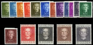 Netherlands #306-322 Cat$350+, 1949 Queen Juliana, 5c-10g, complete set, hinged