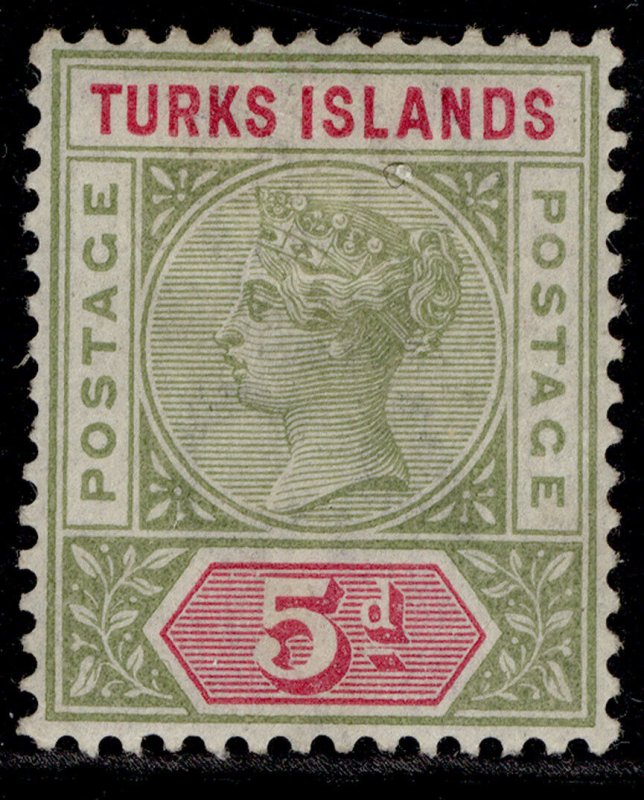 TURKS & CAICOS ISLANDS QV SG72,5d olive-green & carmine, M MINT. Cat £12.