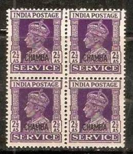 India Convention States -  CHAMBA 1941-46 2½ As KG VI SERVICE SG - O80 / Sc ...