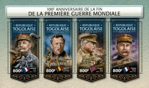 Togo 2018 - End of World War I, 100 Years, Military Officers - Sheet of 4 - MNH