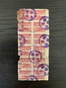 China R212 300 Revenue Stamp - Plate Block of 12 with fancy Cancel
