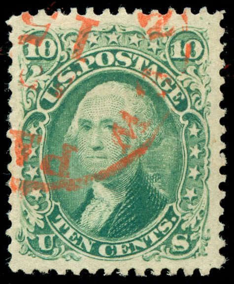momen: US Stamps #68 Used RED c.d.s. XF Jumbo Weiss Cert