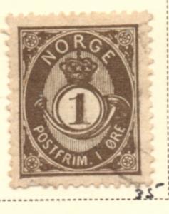 Norway Sc 35 1886 1 ore black browwn Post Horn stamp used