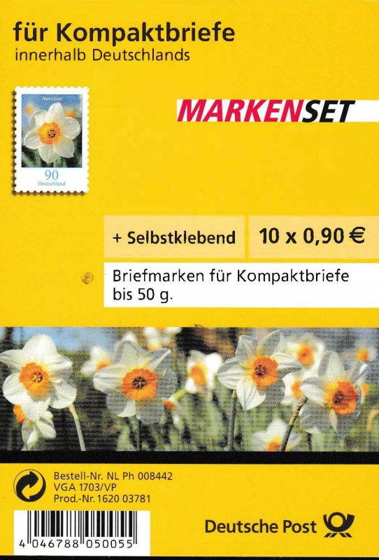 Germany 2005 Booklet Pane FLOWERS Die-Cut Perf 10. VF/NH Scott 2526Ba VF/NH
