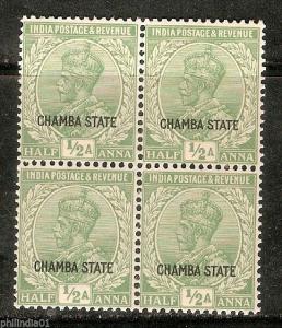 India CHAMBA State KG V ½An Postage SG 63 / Sc 60 in BLK/4 MNH