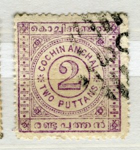 INDIA COCHIN; 1903 early classic Local Numeral issue used SHADE of 2p. value