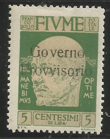 FIUME  134  MINT HINGED,  GABRIELE D'ANNUNZIO OVERPRINTED IN BLACK