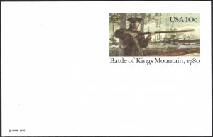 United States #UX85 10¢ Battle of Kings Mountain Postcard (1980). Mint.