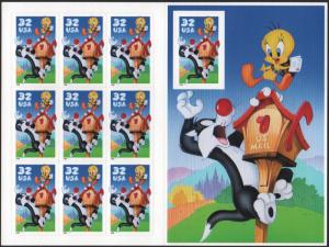 SC#3204 32¢ Sylvester & Tweety Pane of Ten (1998) SA