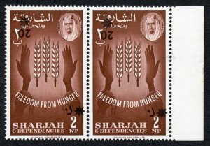 Sharjah 1963 SG39var 20np on 2np in pair OVPT INVERTED mint