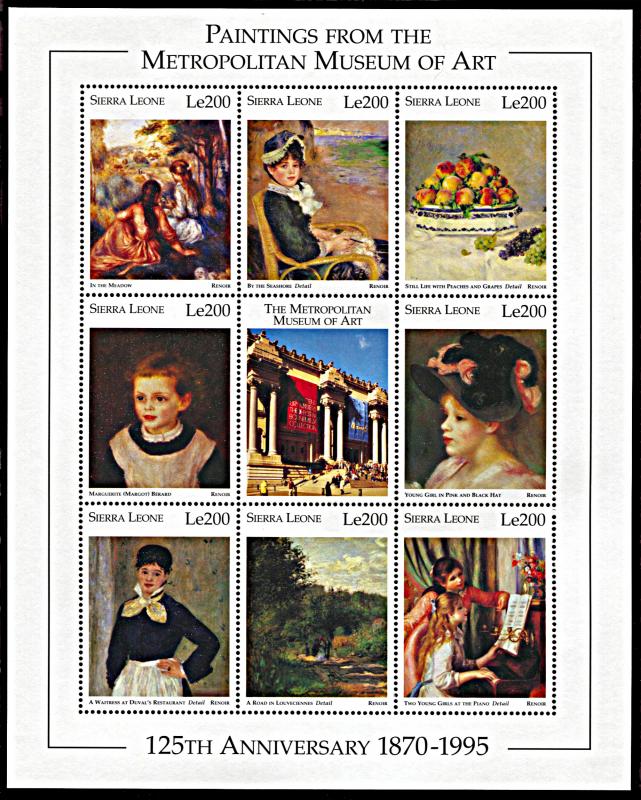 Sierra Leone 1870, MNH, Renoir Paintings miniature sheet Metropolitan Museum