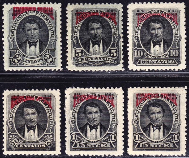 Ecuador Scott O21-O26  F to VF mint OG H or HR reprints.