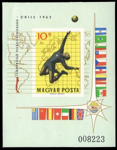 Hungary #1453 Cat$30, 1962 World Cup, imperf. souvenir sheet, never hinged