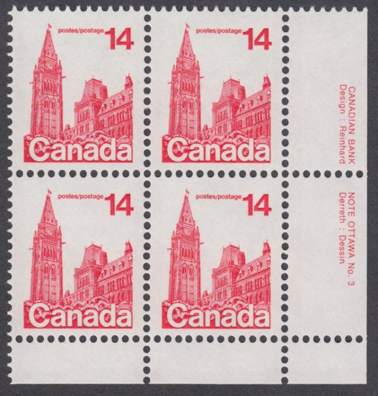 Canada - #715 Parliament Buildings Plate Block #3 - MNH