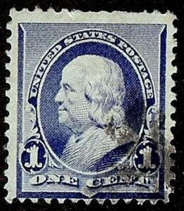 US Scott 219 1c Benjamin Franklin USED F/VF NH Perf 12 Banknote 1890