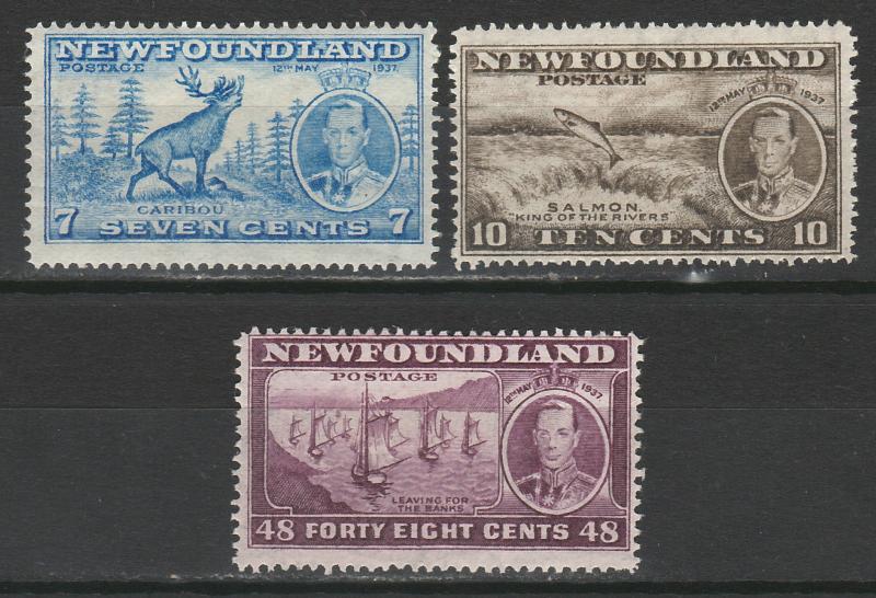 NEWFOUNDLAND 1937 KGVI ADDITIONAL CORONATION 7C 10C AND 48C PERF 13.5